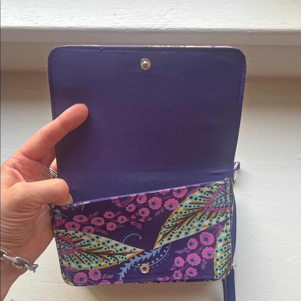 Quilted Purple Patterned Crossbody Wallet - Vera Bradley Style - Picture 2 of 7